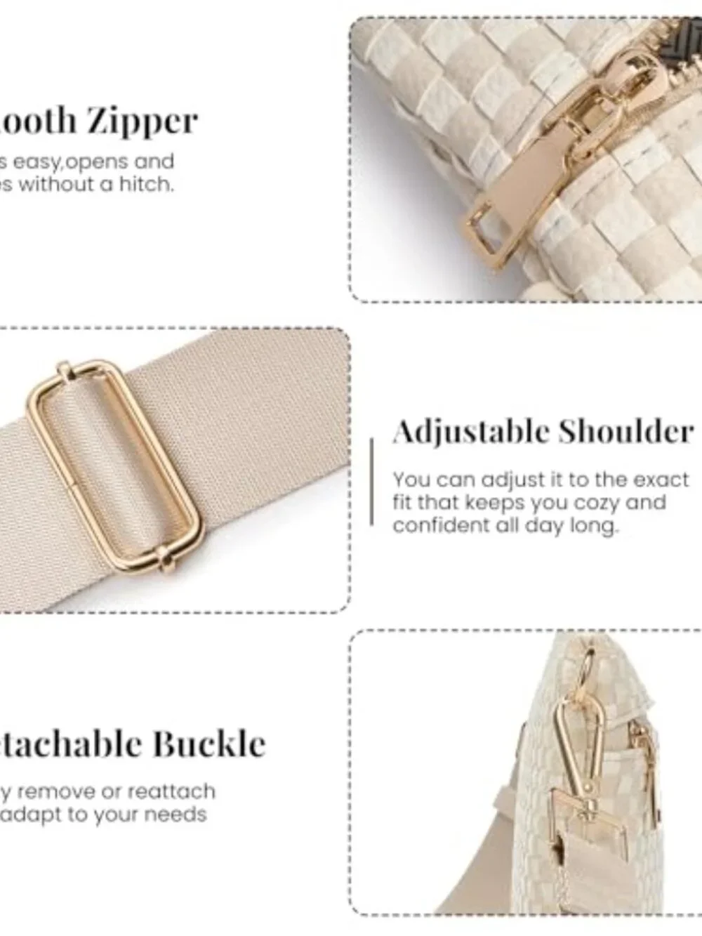 Checkered Woven Vegan Leather Crossbody Bag with Adjustable Strap